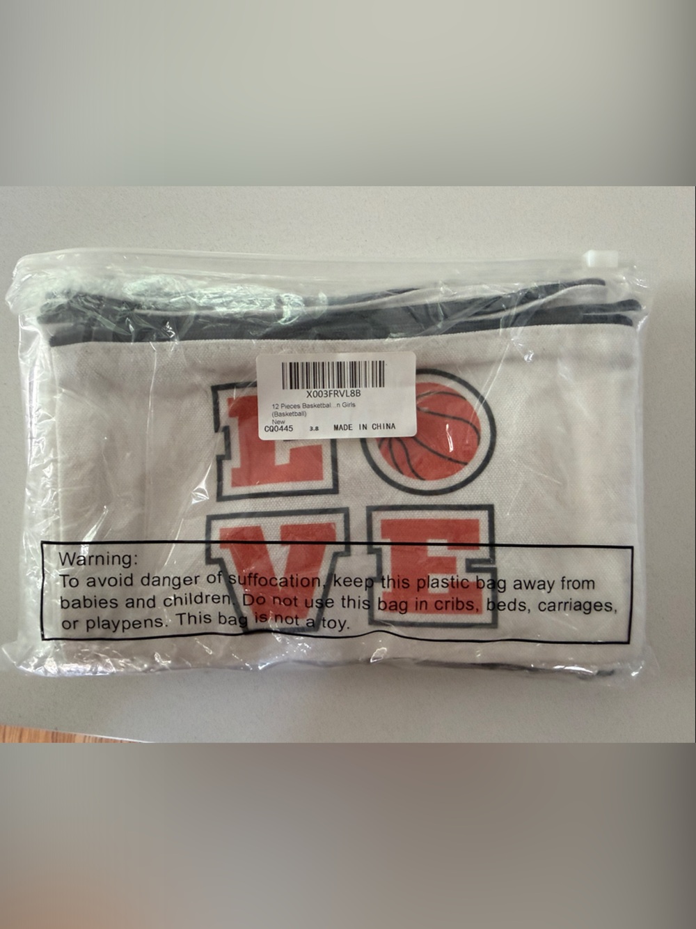 White LOVE Basketball Zip Pouch - Unbranded, 12 canvas zip pouches, NEW - Picture 4 of 5